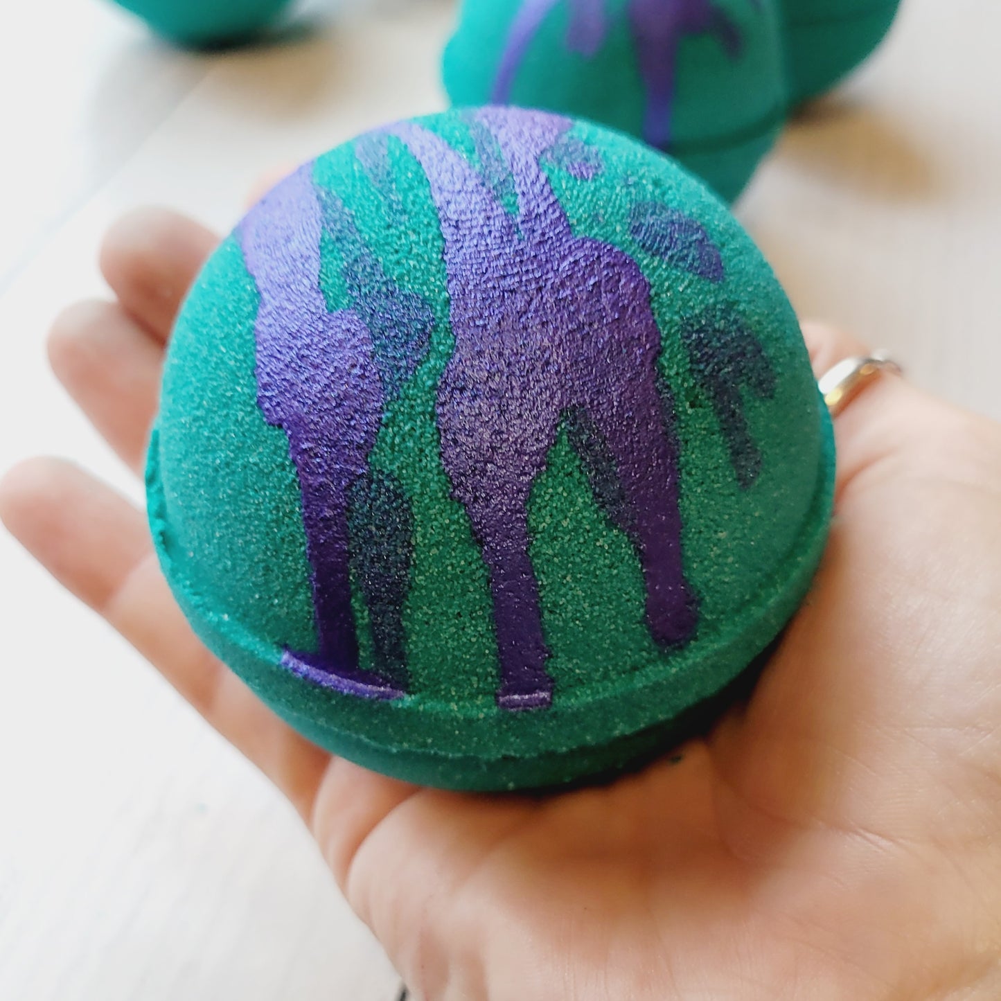 large bath bomb green and purple hidden colors