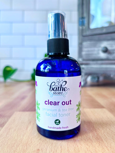 clear out facial toner blue spray bottle