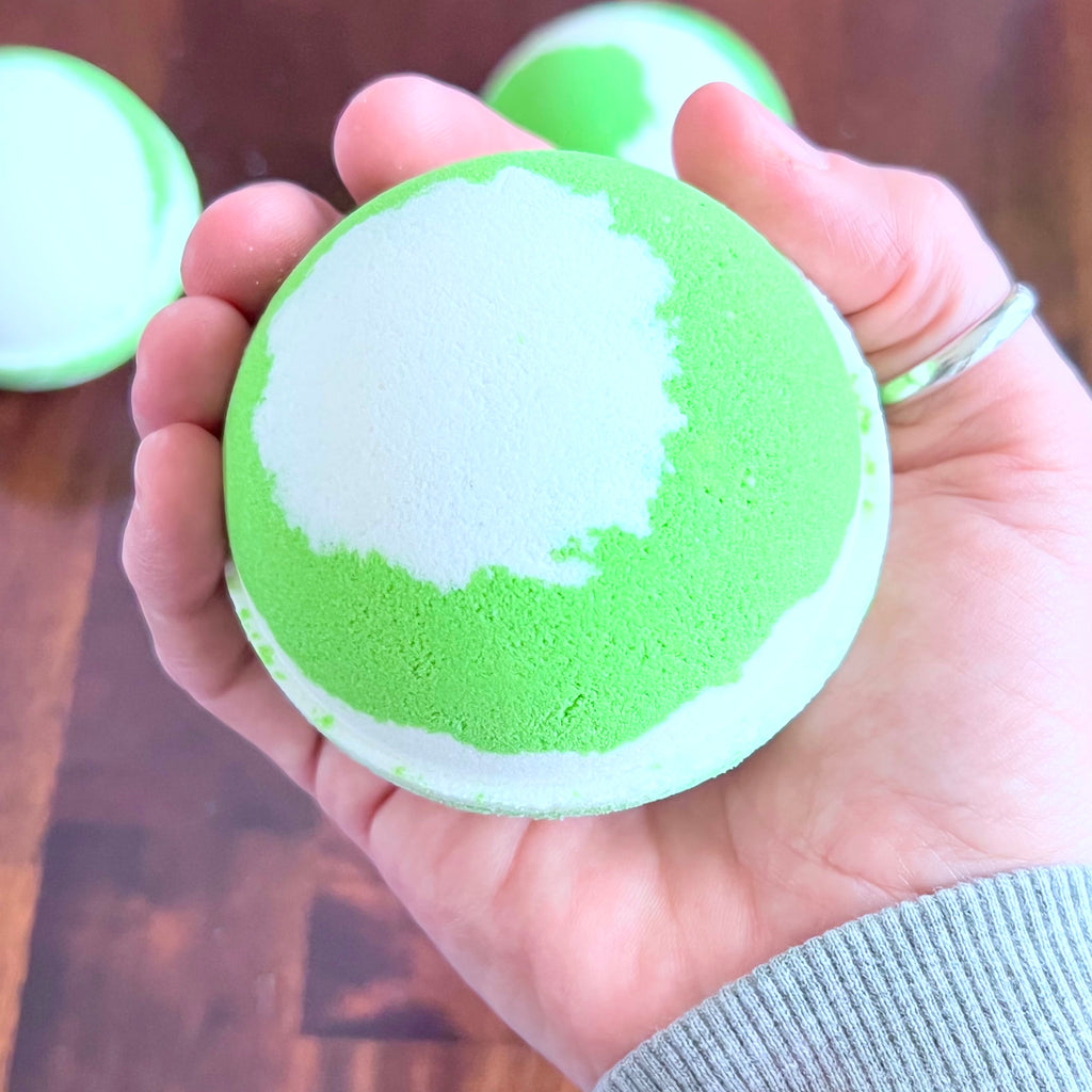 green white eucalyptus mint bath bomb