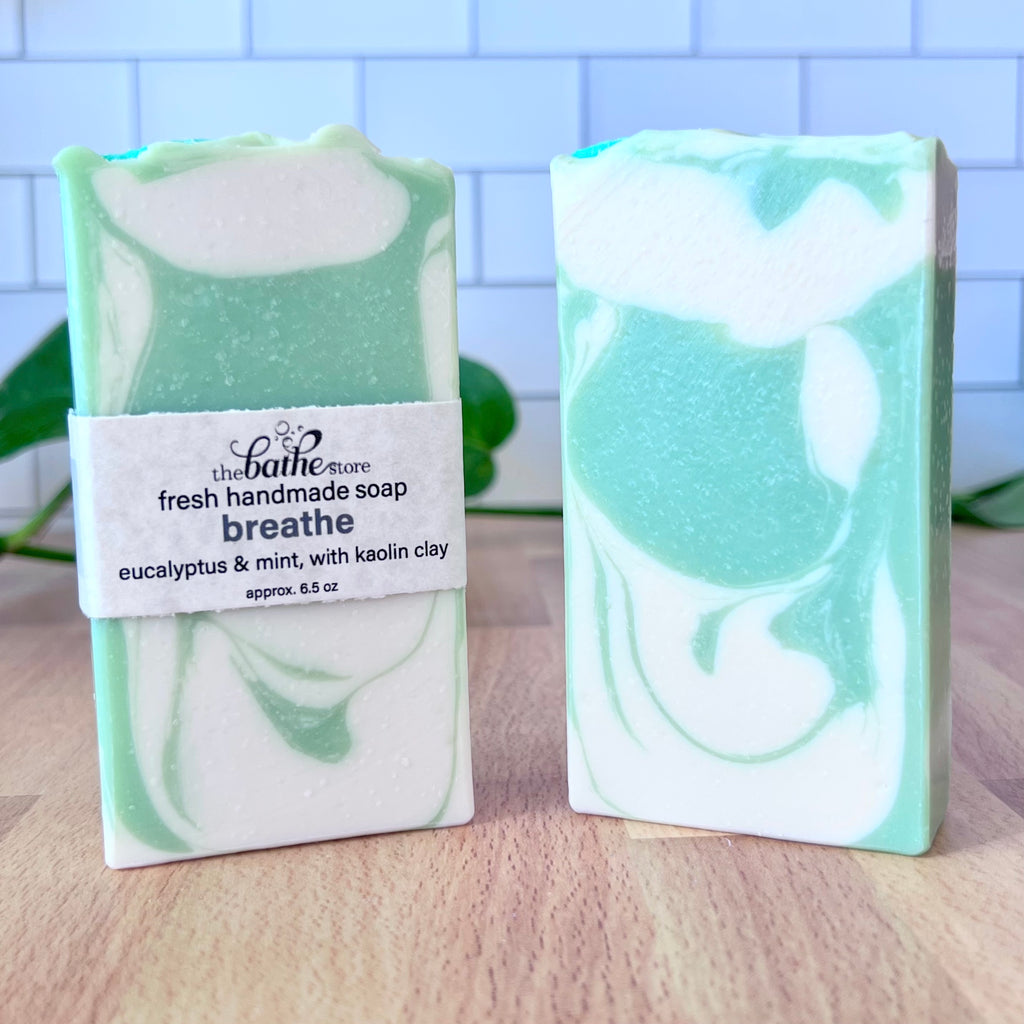 eucalyptus mint handmade soap green white swirl